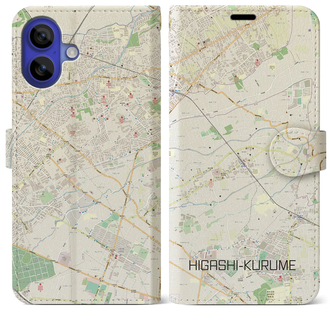 【東久留米(東京都)】地図柄iPhoneケース(手帳タイプ)ナチュラル・iPhone 16 Pro Max 用