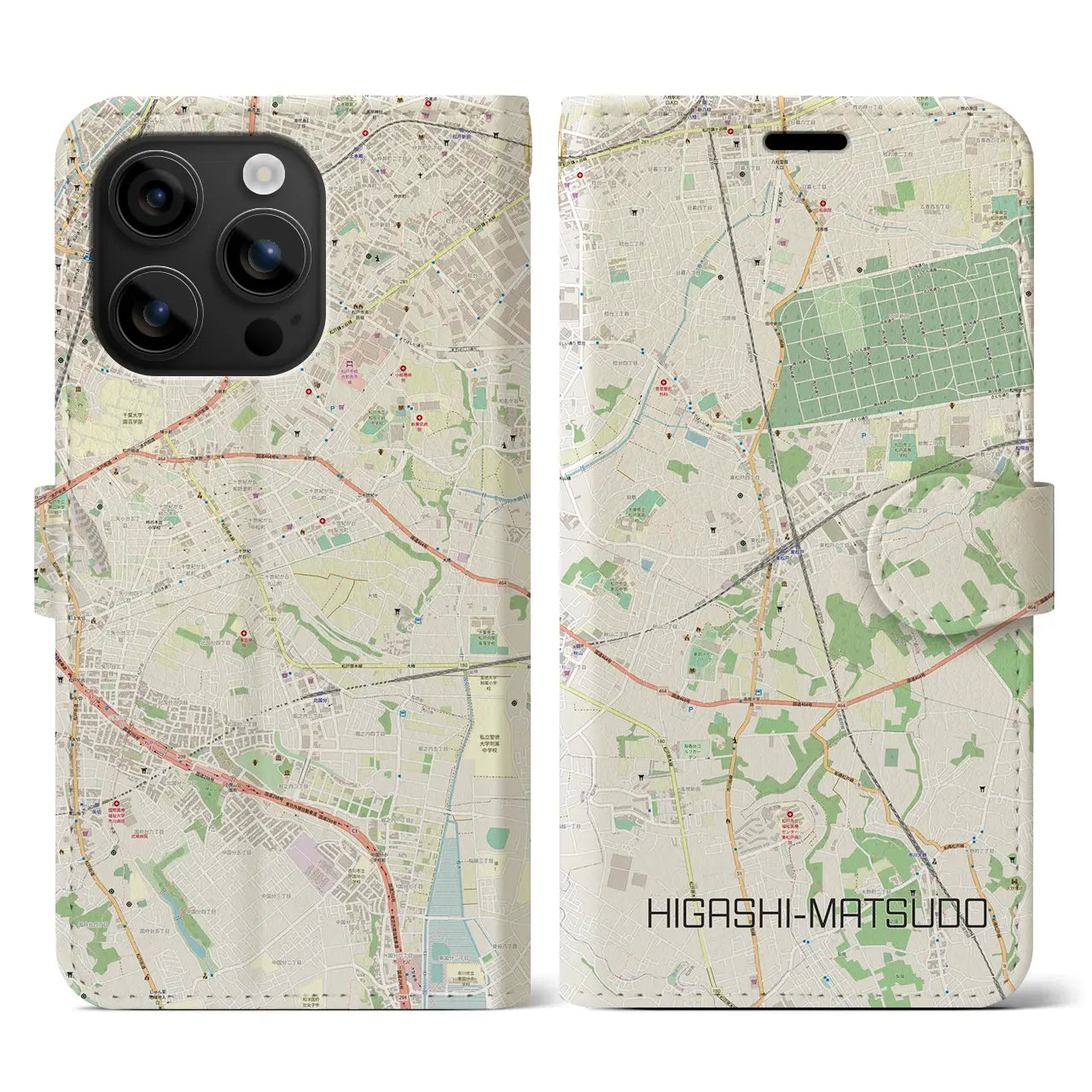 【東松戸(千葉県)】地図柄iPhoneケース(手帳タイプ)ナチュラル・iPhone 16 用