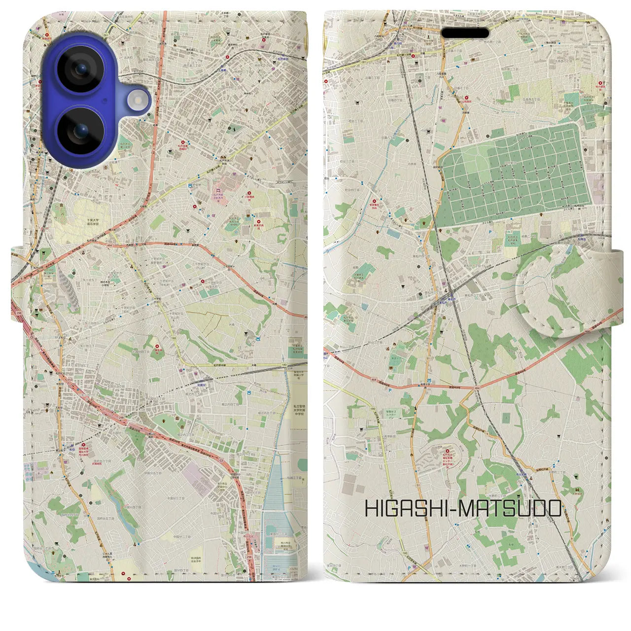 【東松戸(千葉県)】地図柄iPhoneケース(手帳タイプ)