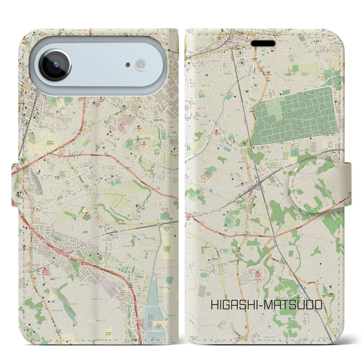 【東松戸(千葉県)】地図柄iPhoneケース(手帳タイプ)モノトーン・iPhone 17 Pro Max 用