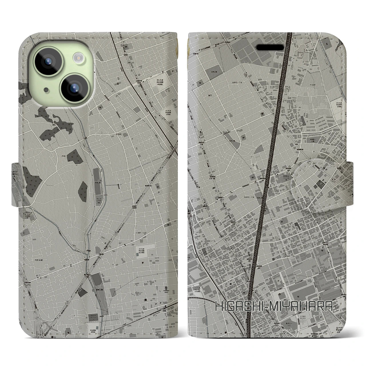 【東宮原(埼玉県)】地図柄iPhoneケース(手帳タイプ)