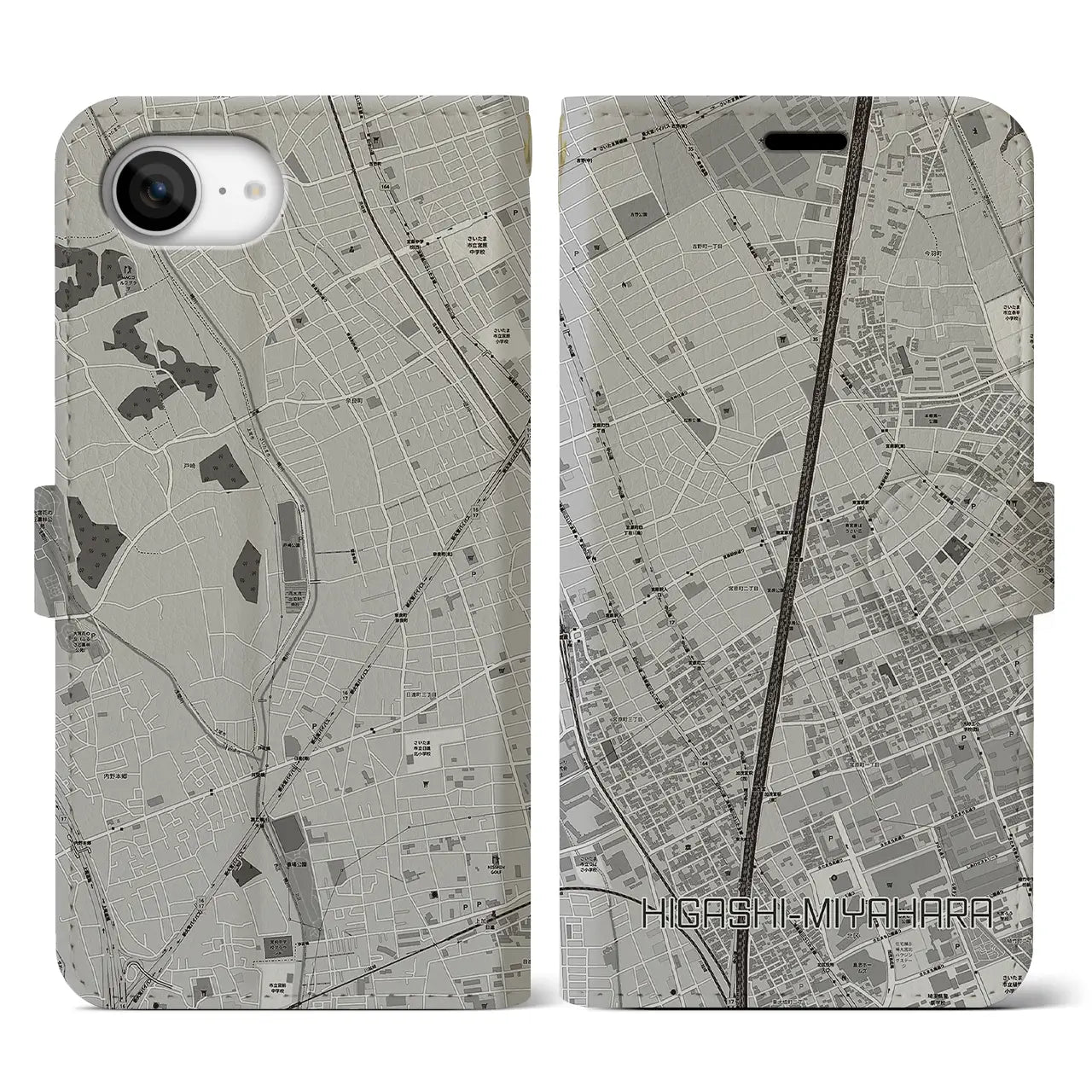 【東宮原(埼玉県)】地図柄iPhoneケース(手帳タイプ)