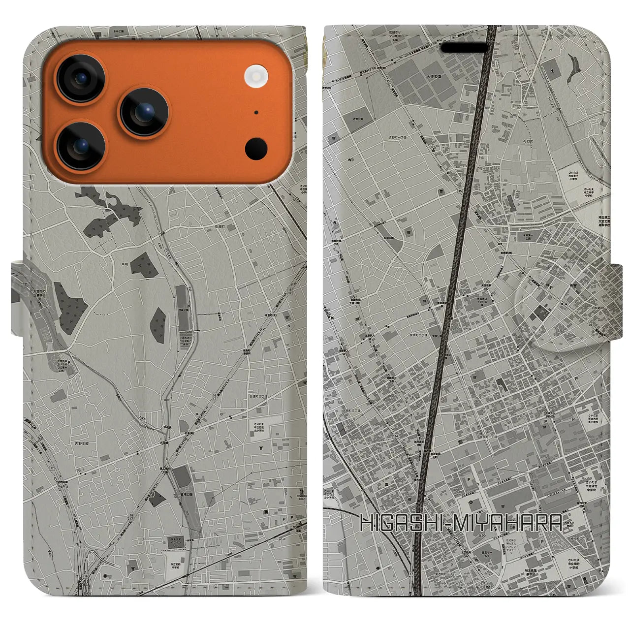 【東宮原(埼玉県)】地図柄iPhoneケース(手帳タイプ)