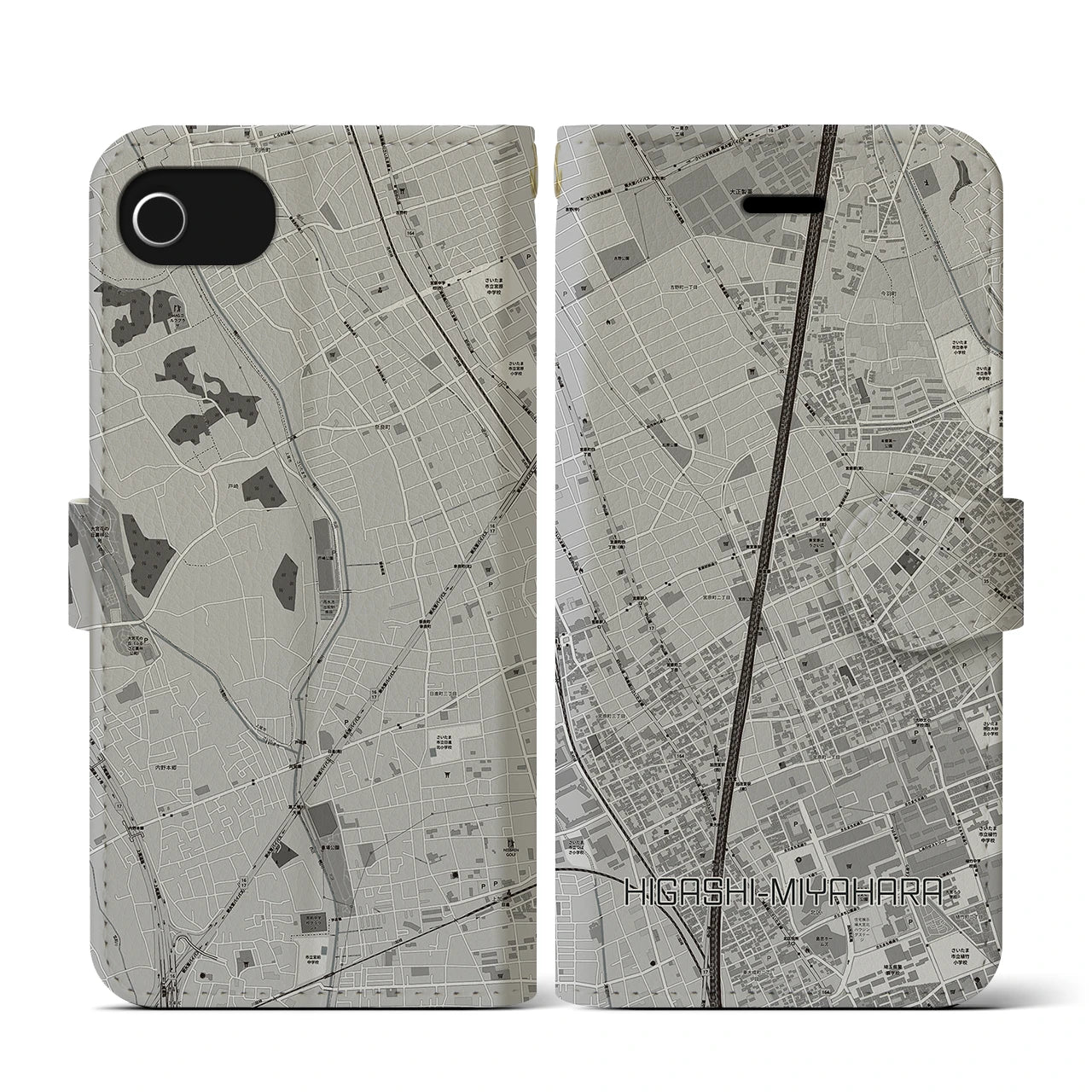【東宮原(埼玉県)】地図柄iPhoneケース(手帳タイプ)