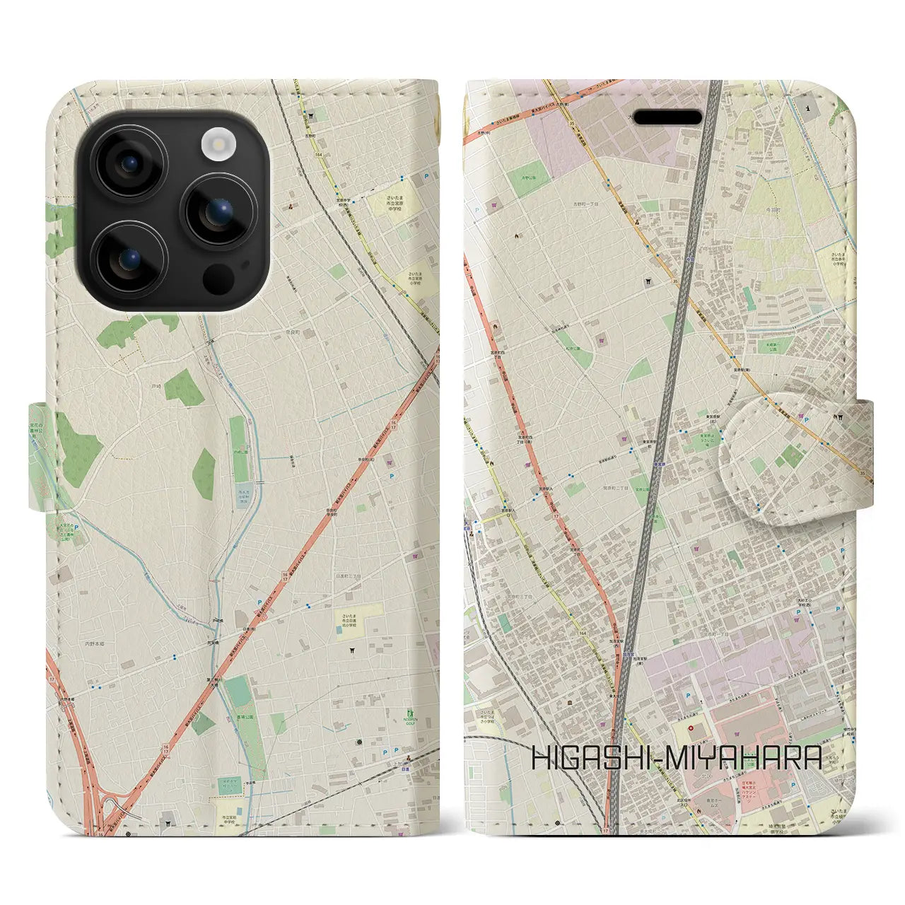 【東宮原(埼玉県)】地図柄iPhoneケース(手帳タイプ)ナチュラル・iPhone 16 用