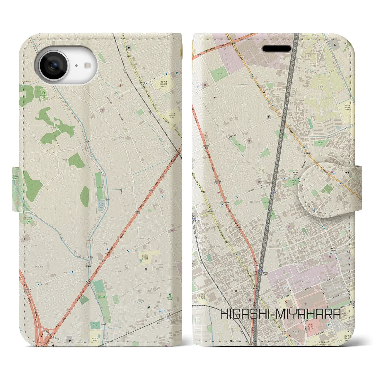 【東宮原(埼玉県)】地図柄iPhoneケース(手帳タイプ)