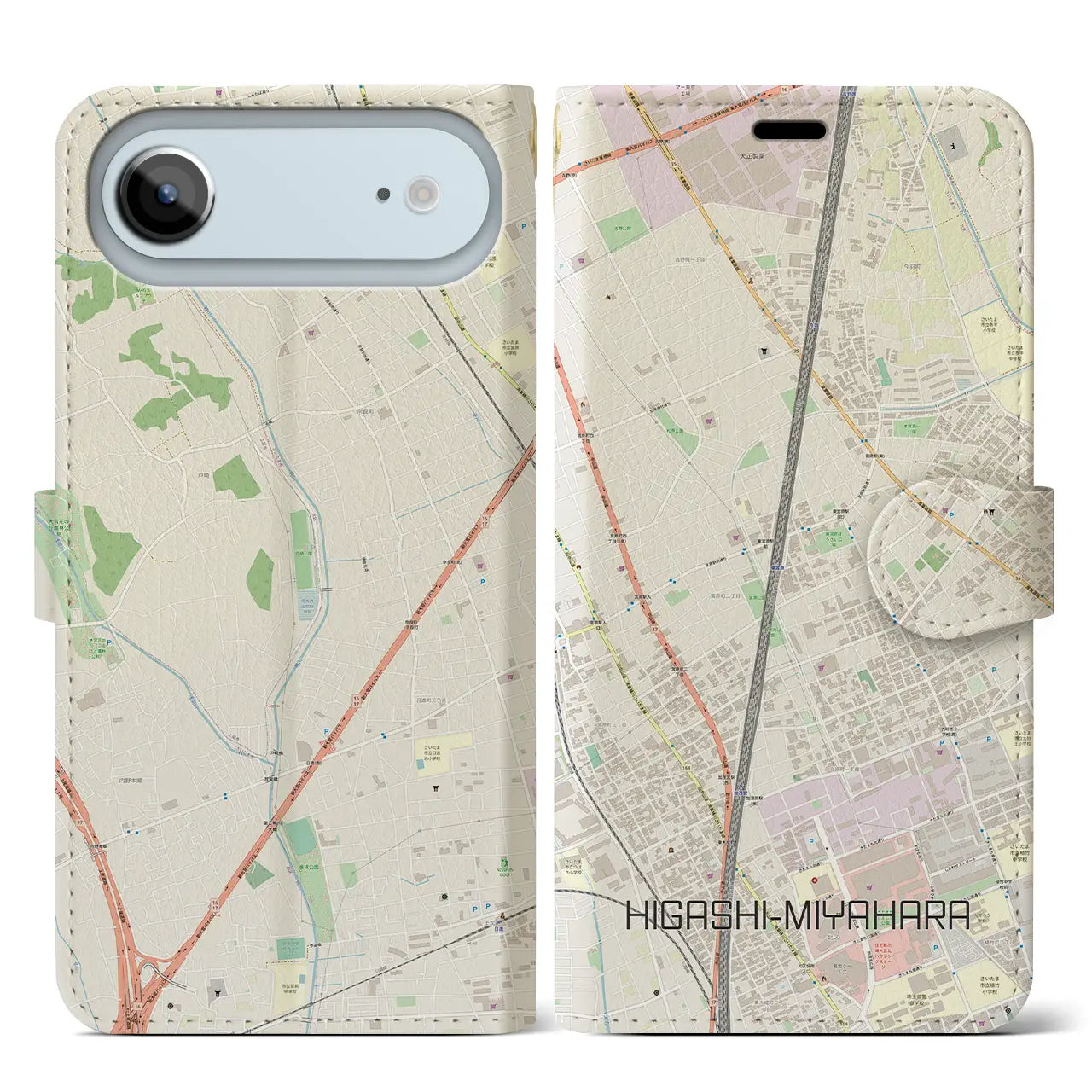 【東宮原(埼玉県)】地図柄iPhoneケース(手帳タイプ)