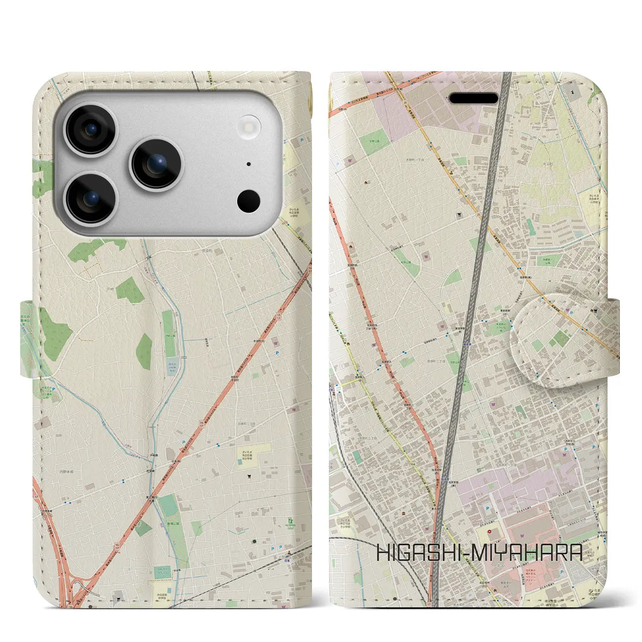 【東宮原(埼玉県)】地図柄iPhoneケース(手帳タイプ)