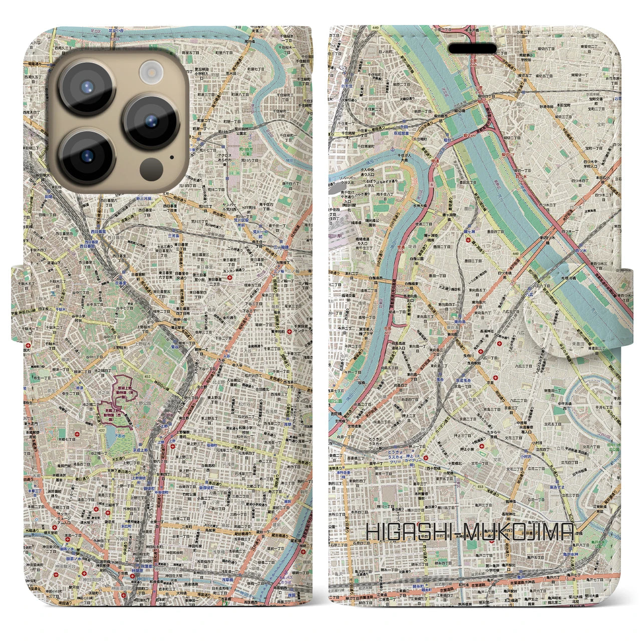 【東向島(東京都)】地図柄iPhoneケース(手帳タイプ)
