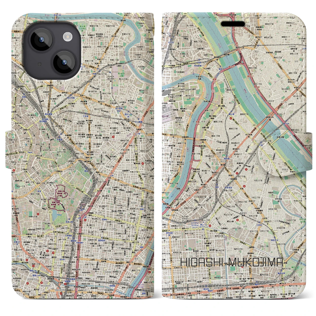 【東向島(東京都)】地図柄iPhoneケース(手帳タイプ)