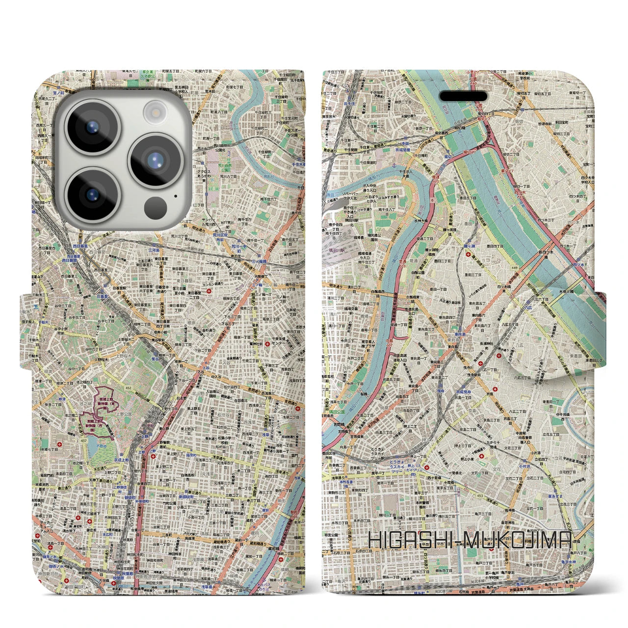 【東向島(東京都)】地図柄iPhoneケース(手帳タイプ)