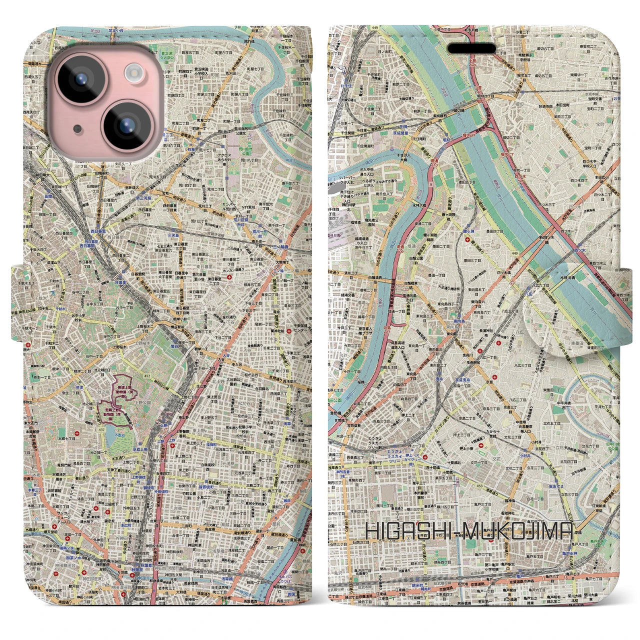 【東向島(東京都)】地図柄iPhoneケース(手帳タイプ)