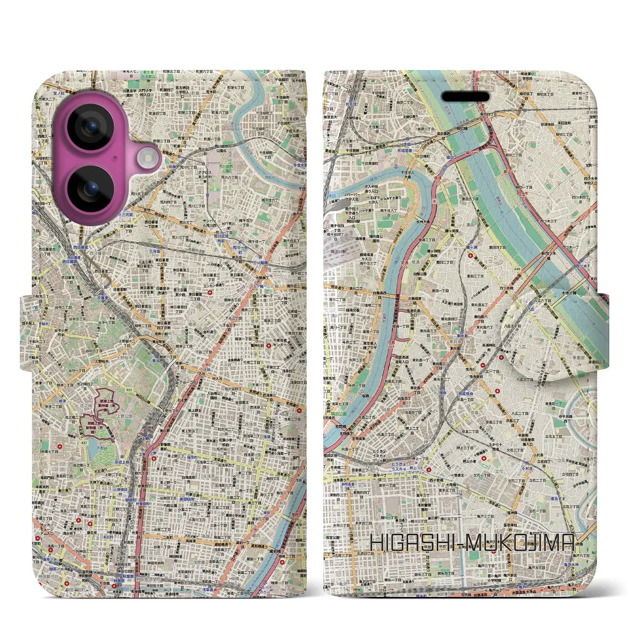 【東向島(東京都)】地図柄iPhoneケース(手帳タイプ)