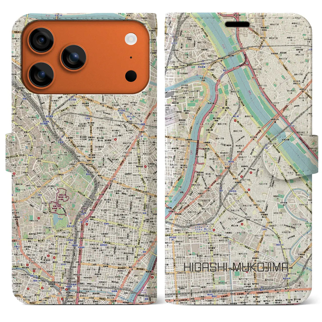 【東向島(東京都)】地図柄iPhoneケース(手帳タイプ)ナチュラル・iPhone 17 Pro Max 用
