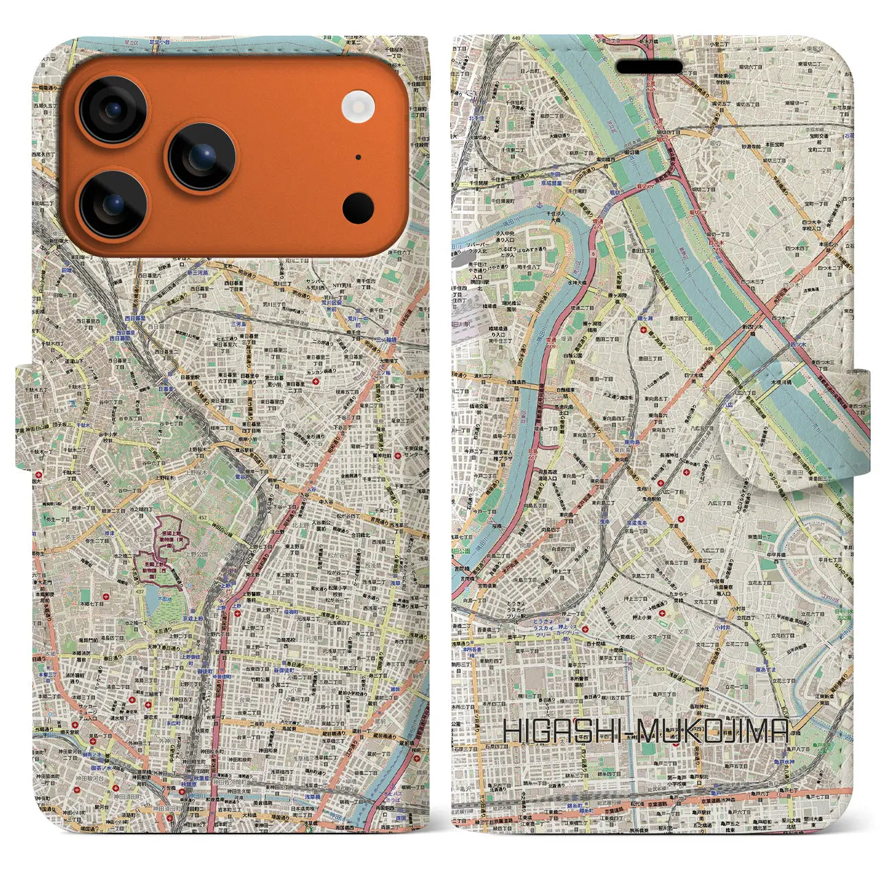 【東向島(東京都)】地図柄iPhoneケース(手帳タイプ)ナチュラル・iPhone 17 Pro Max 用