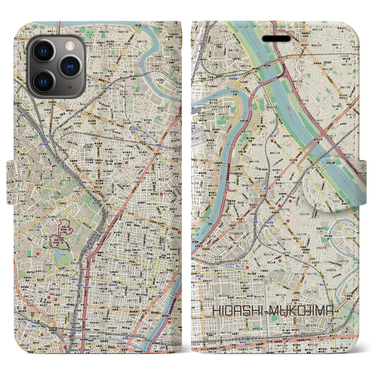 【東向島(東京都)】地図柄iPhoneケース(手帳タイプ)