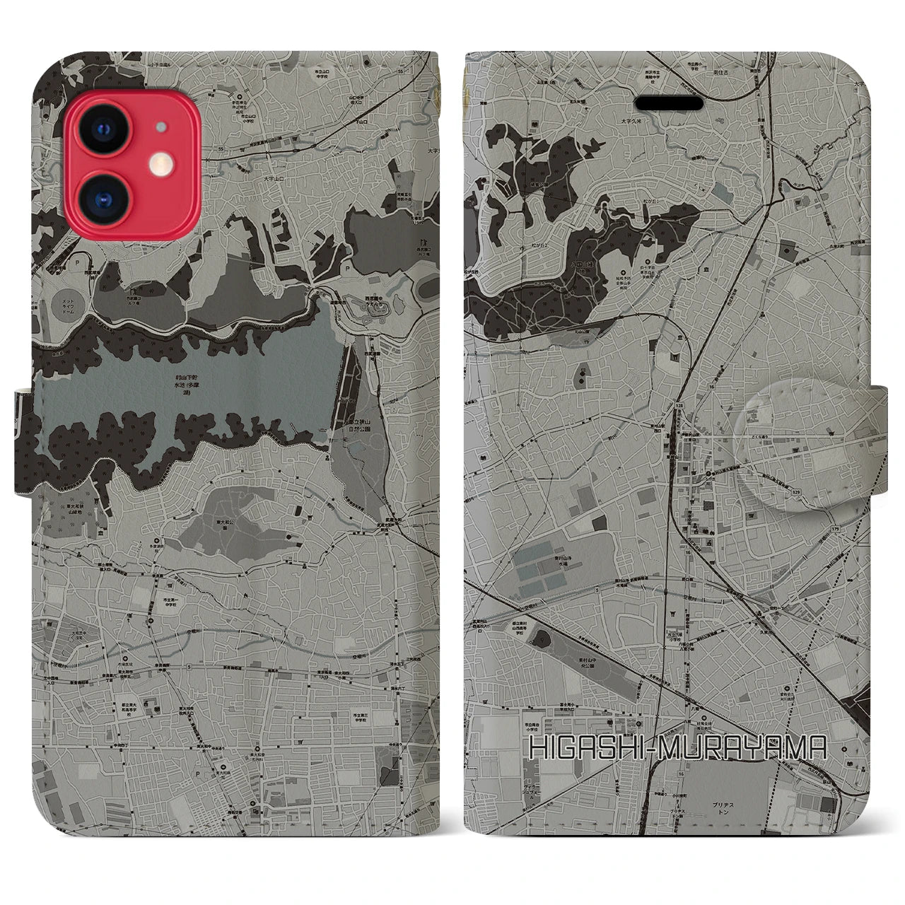 【東村山(東京都)】地図柄iPhoneケース(手帳タイプ)モノトーン・iPhone 11 用