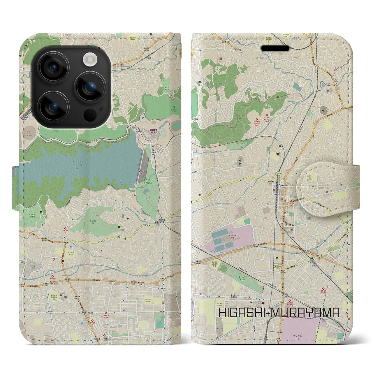 【東村山(東京都)】地図柄iPhoneケース(手帳タイプ)ナチュラル・iPhone 16 用