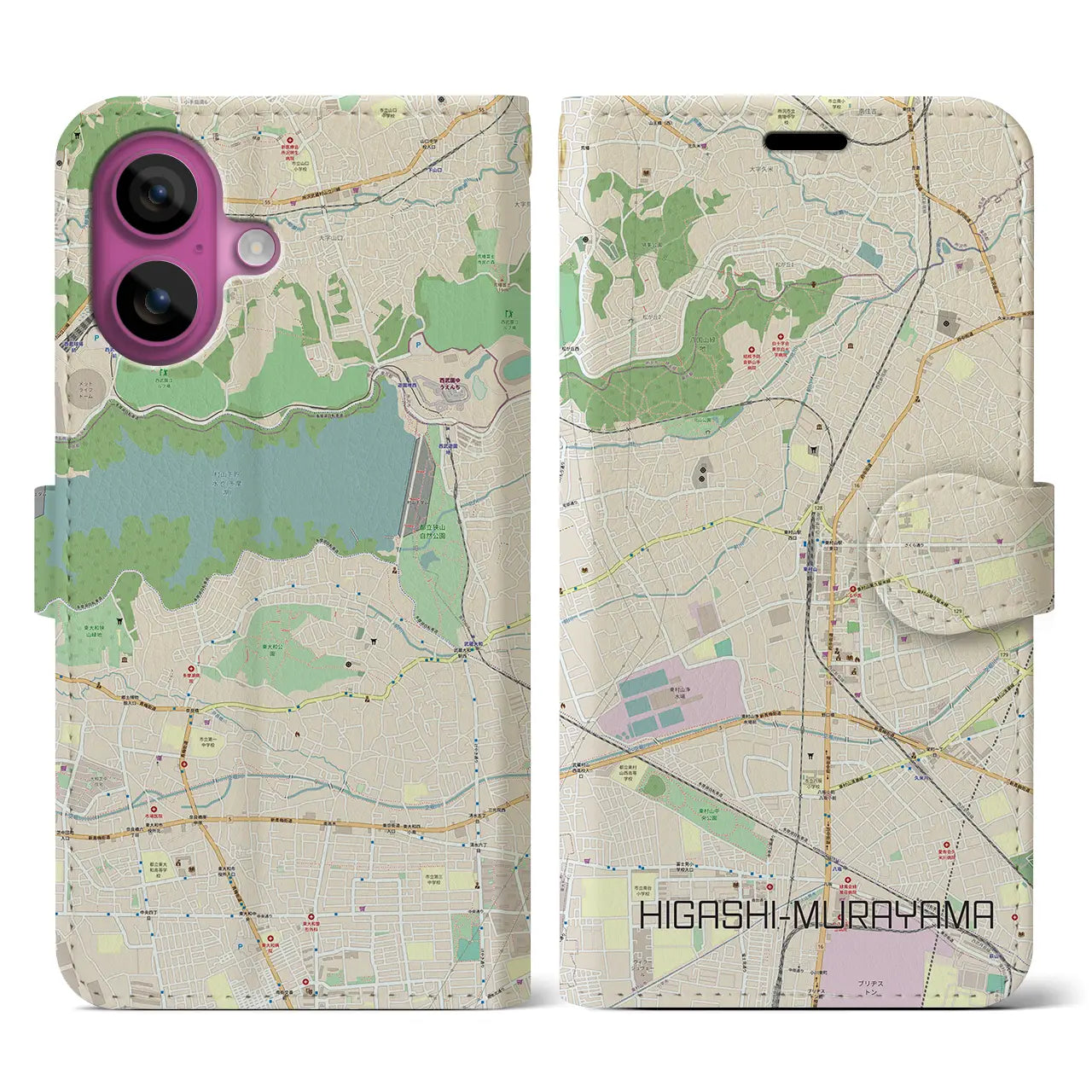【東村山(東京都)】地図柄iPhoneケース(手帳タイプ)ナチュラル・iPhone 16 Pro 用