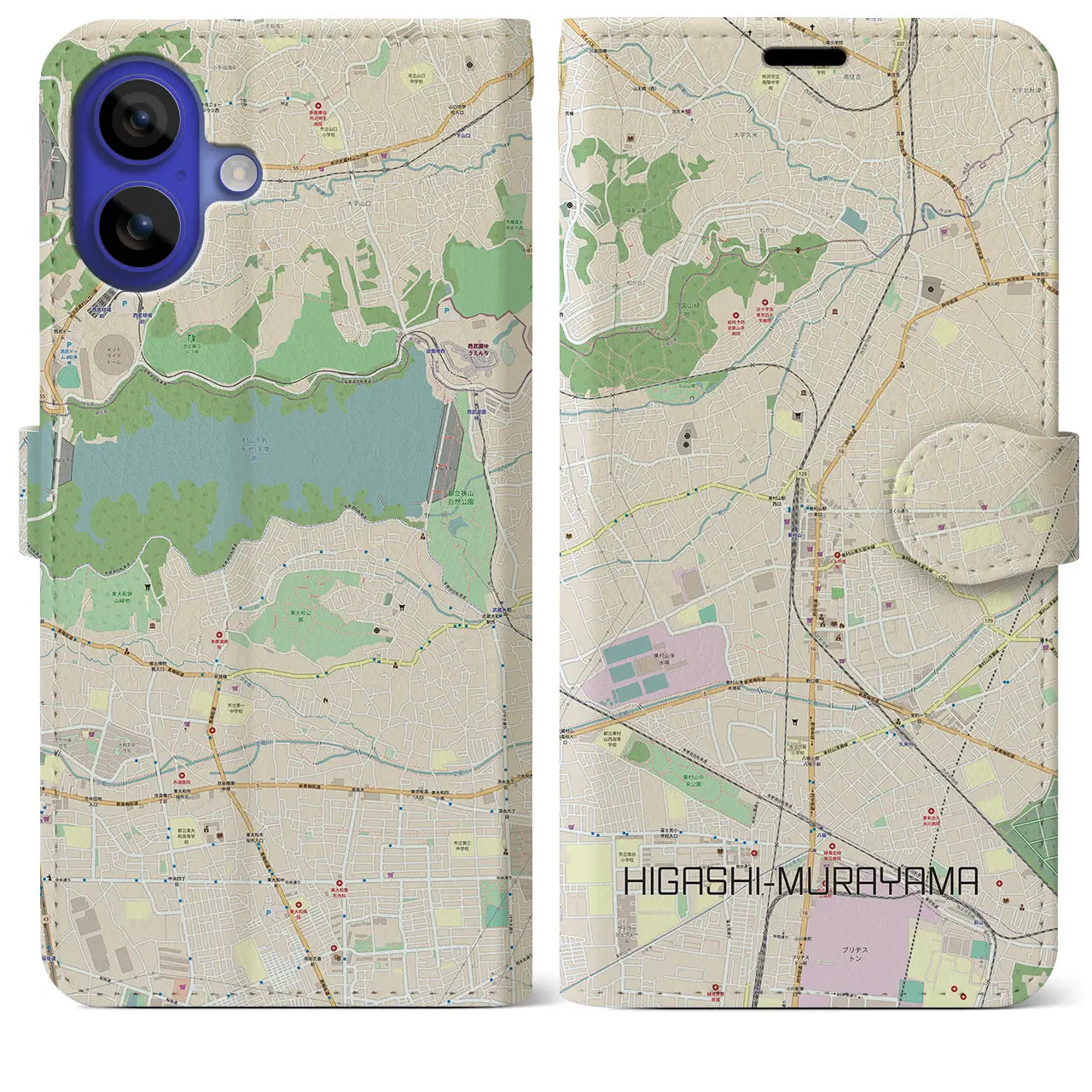 【東村山(東京都)】地図柄iPhoneケース(手帳タイプ)ナチュラル・iPhone 16 Pro Max 用