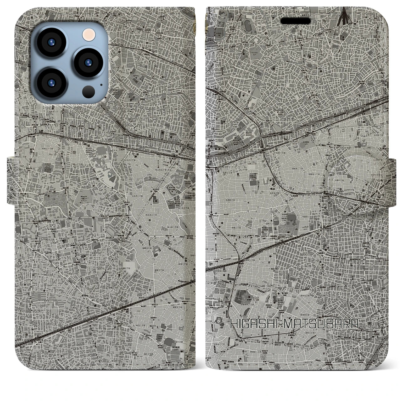 【東松原(東京都)】地図柄iPhoneケース(手帳タイプ)