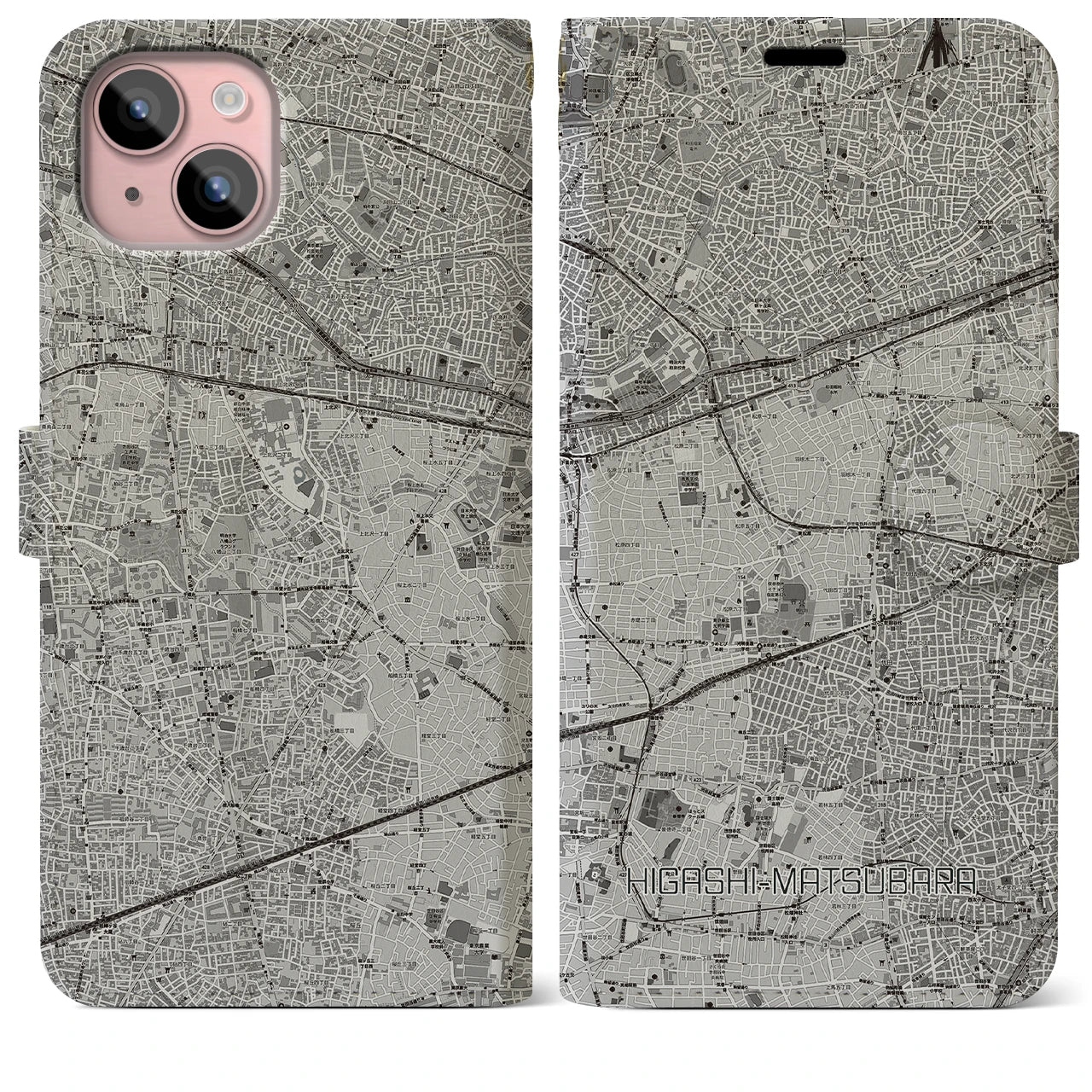 【東松原(東京都)】地図柄iPhoneケース(手帳タイプ)