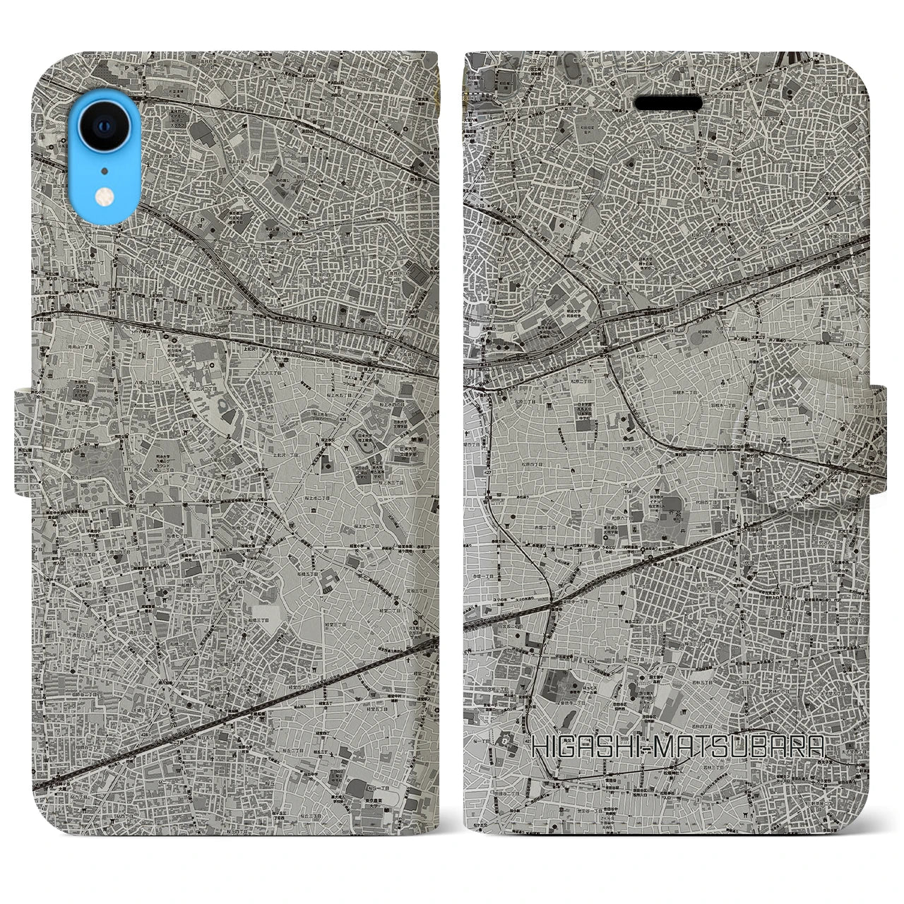 【東松原(東京都)】地図柄iPhoneケース(手帳タイプ)モノトーン・iPhone XR 用
