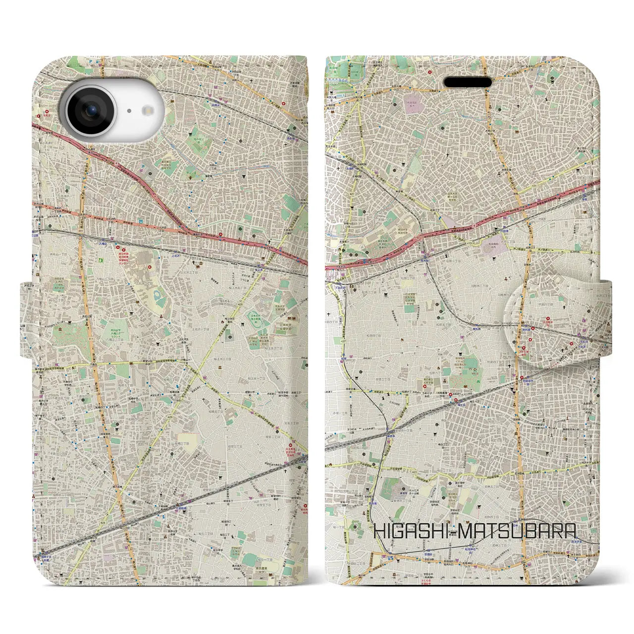 【東松原(東京都)】地図柄iPhoneケース(手帳タイプ)