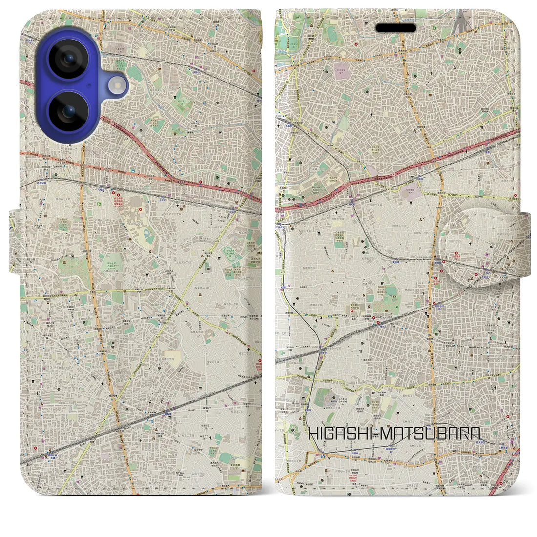 【東松原(東京都)】地図柄iPhoneケース(手帳タイプ)ナチュラル・iPhone 16 Pro Max 用