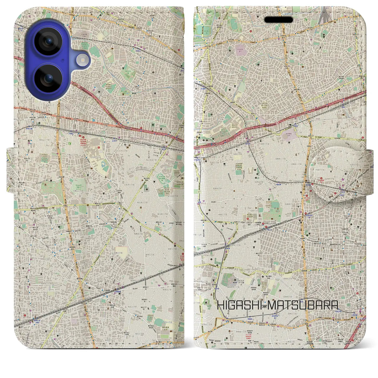 【東松原(東京都)】地図柄iPhoneケース(手帳タイプ)