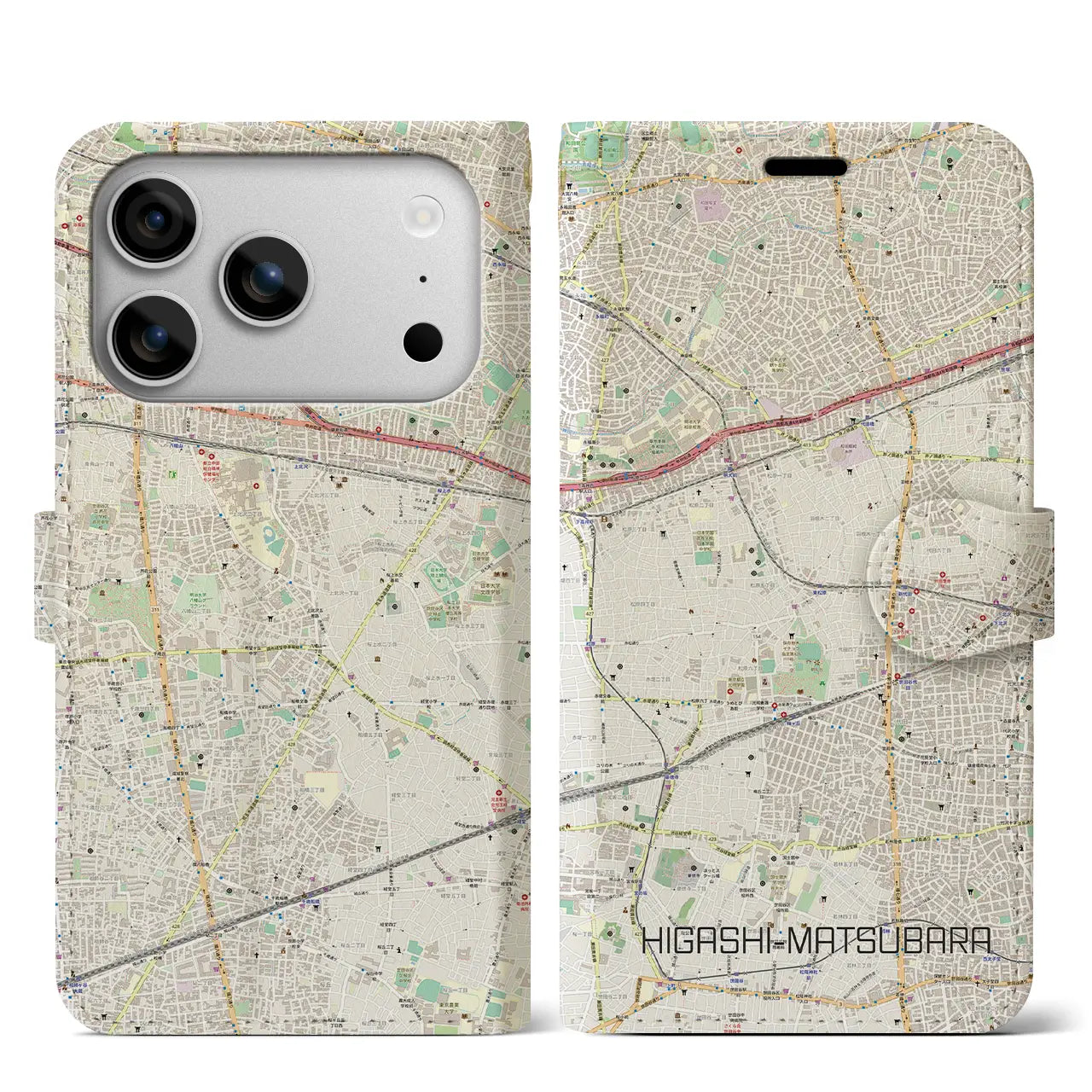 【東松原(東京都)】地図柄iPhoneケース(手帳タイプ)