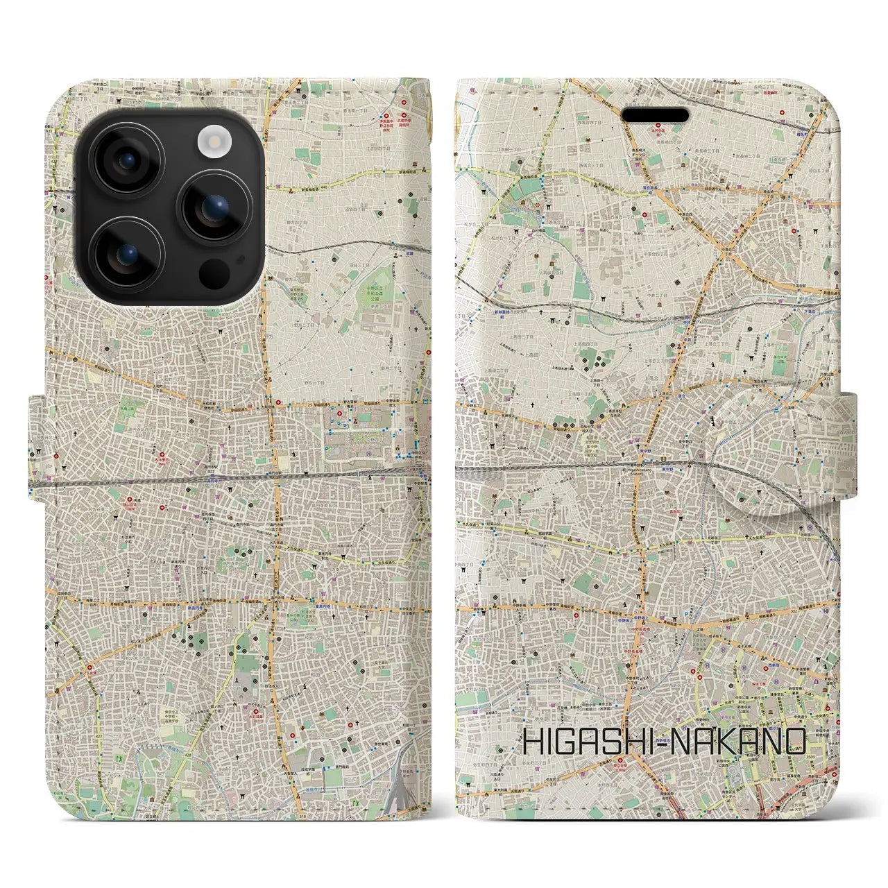 【東中野2(東京都)】地図柄iPhoneケース(手帳タイプ)ナチュラル・iPhone 16 用