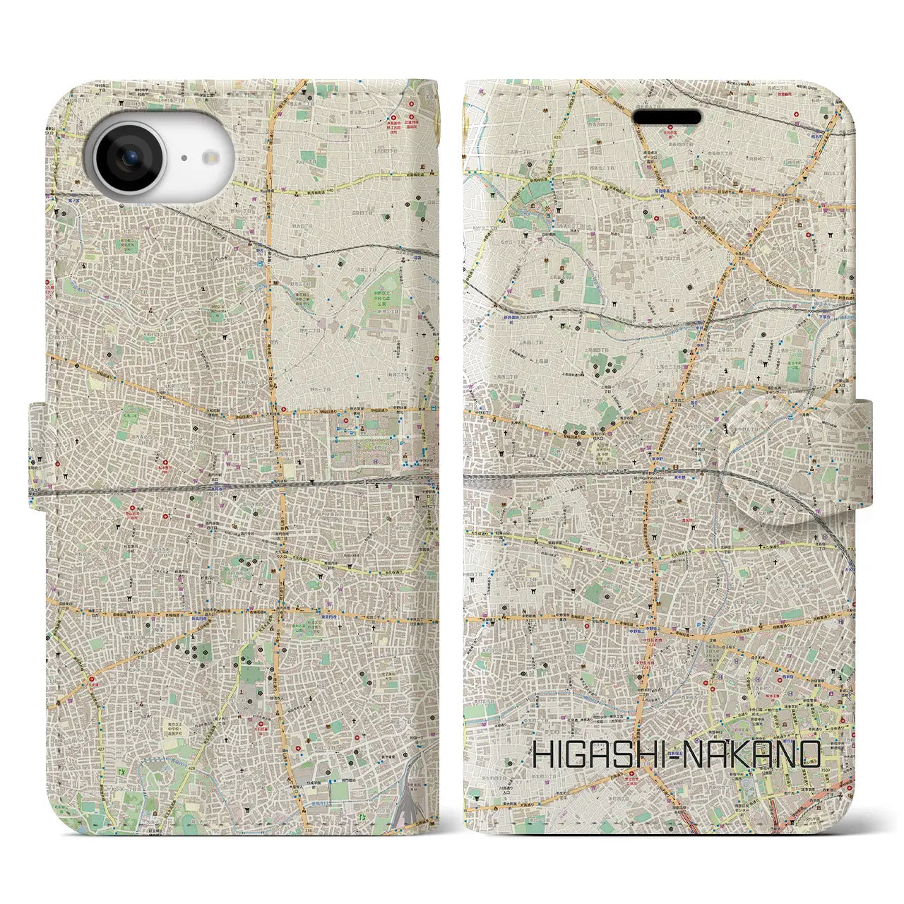 【東中野2(東京都)】地図柄iPhoneケース(手帳タイプ)