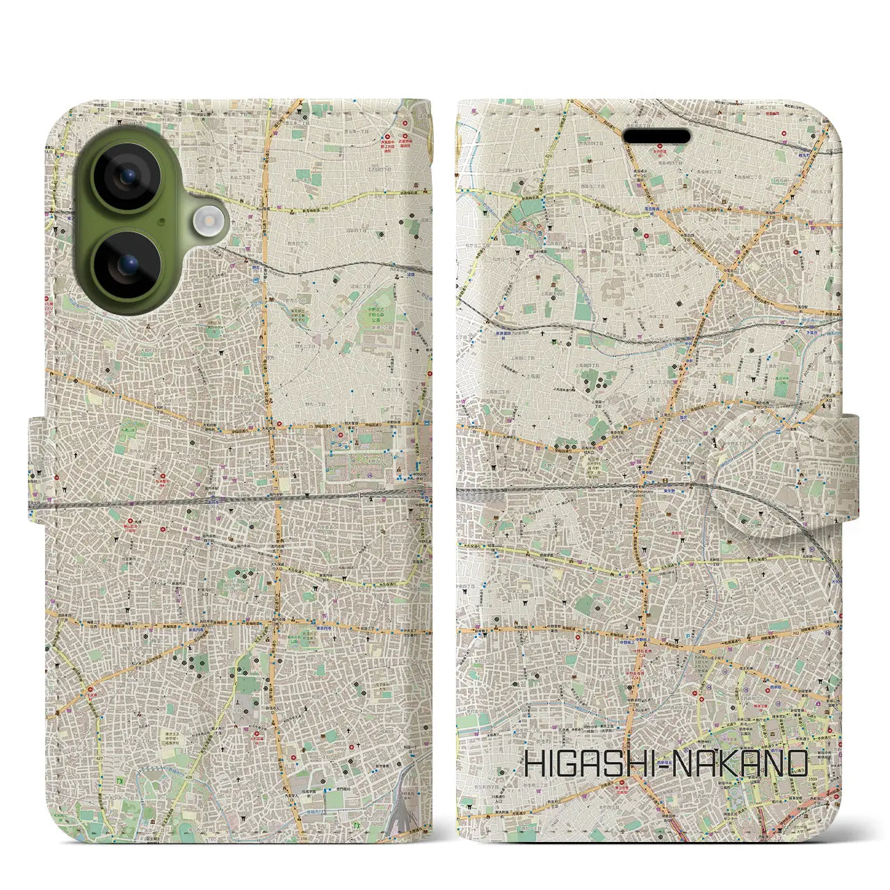 【東中野2(東京都)】地図柄iPhoneケース(手帳タイプ)