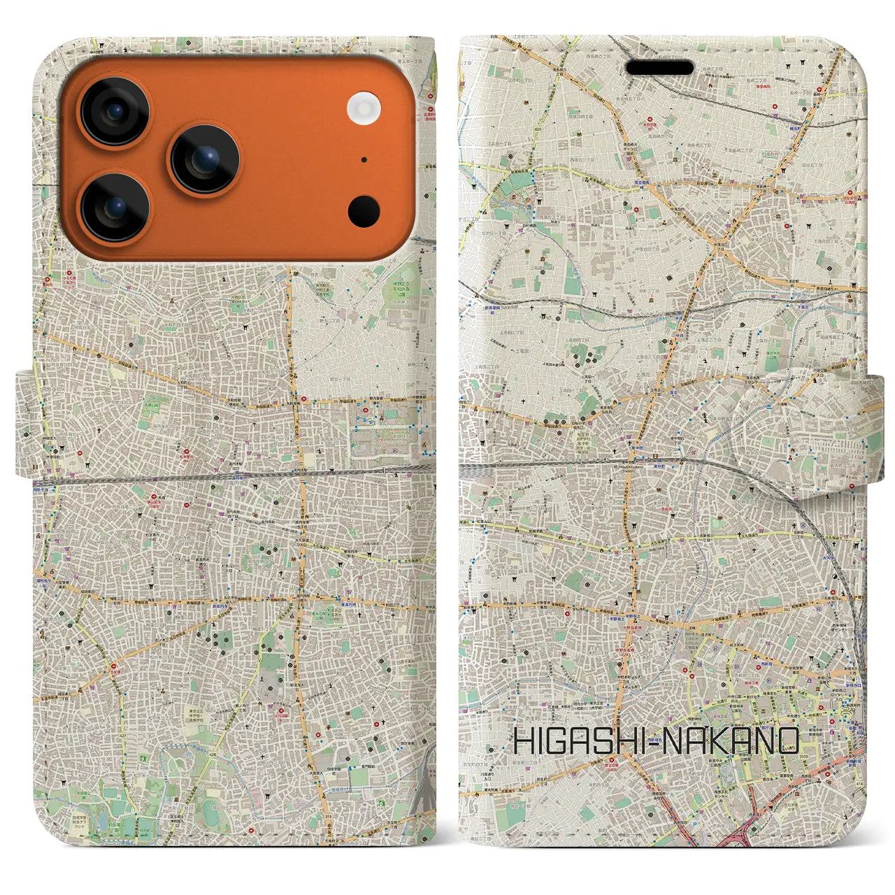 【東中野2(東京都)】地図柄iPhoneケース(手帳タイプ)