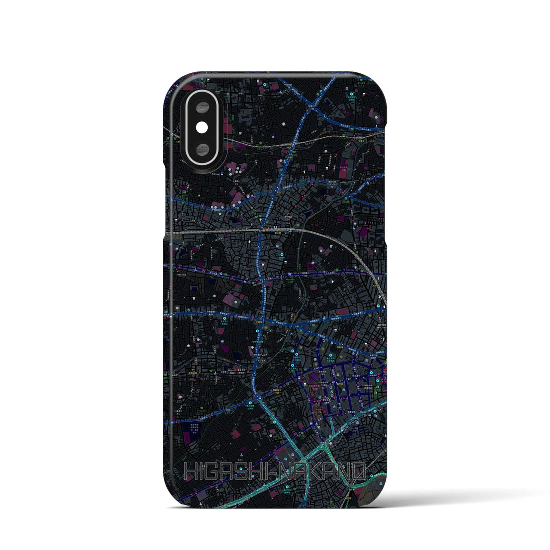 【東中野(東京都)】地図柄iPhoneケース(バックカバータイプ)ブラック・iPhone XS / X 用