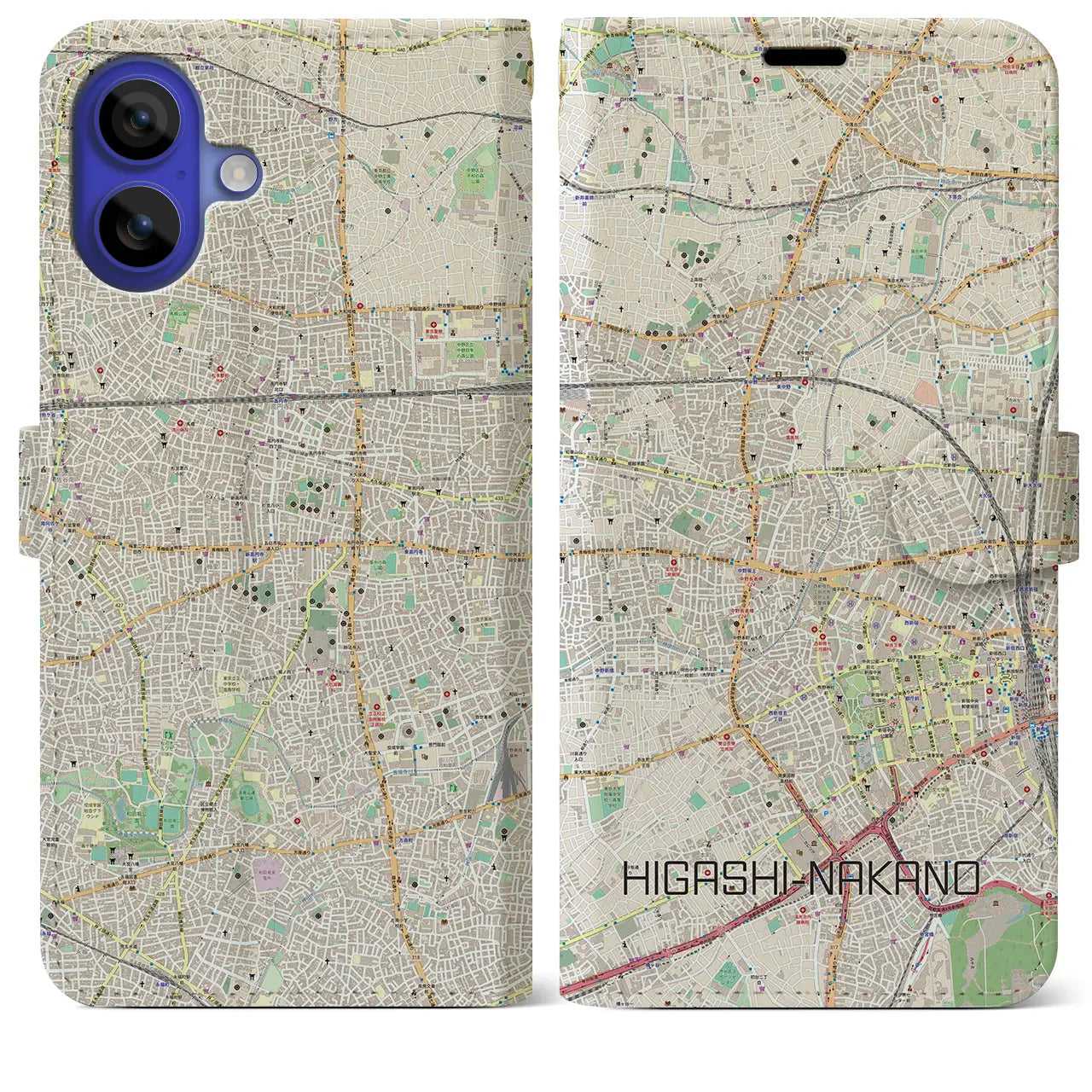 【東中野(東京都)】地図柄iPhoneケース(手帳タイプ)ナチュラル・iPhone 16 Pro Max 用