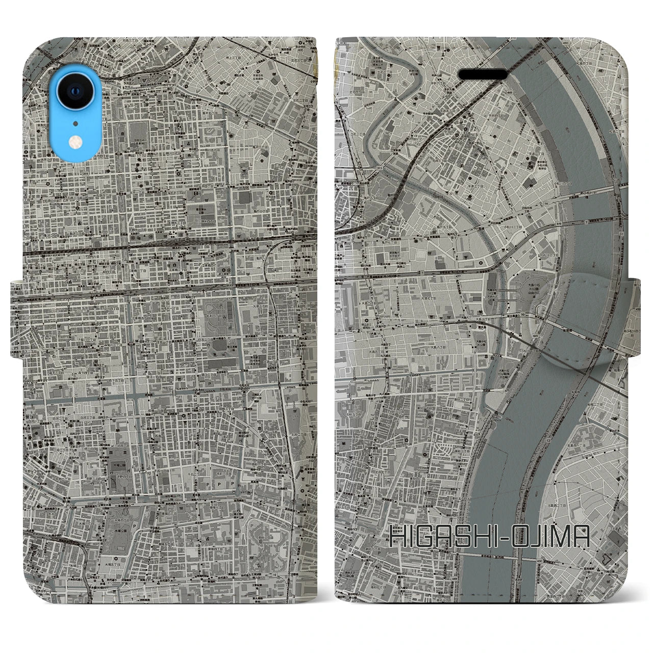 【東大島(東京都)】地図柄iPhoneケース(手帳タイプ)モノトーン・iPhone XR 用