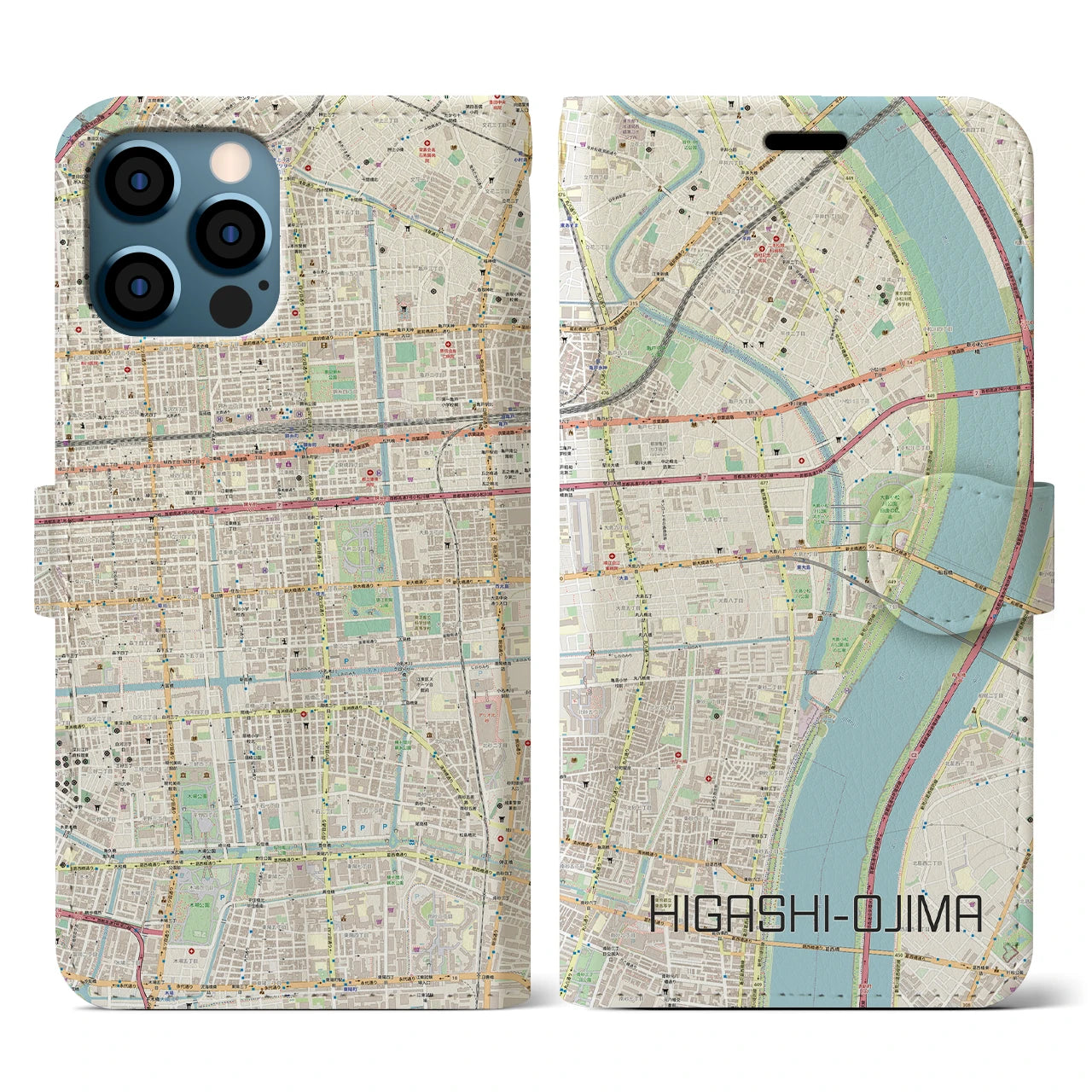 【東大島(東京都)】地図柄iPhoneケース(手帳タイプ)