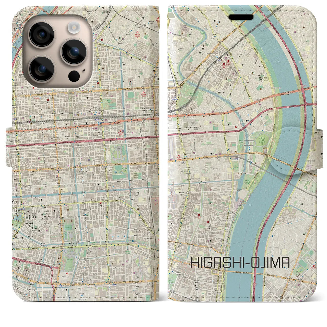 【東大島(東京都)】地図柄iPhoneケース(手帳タイプ)