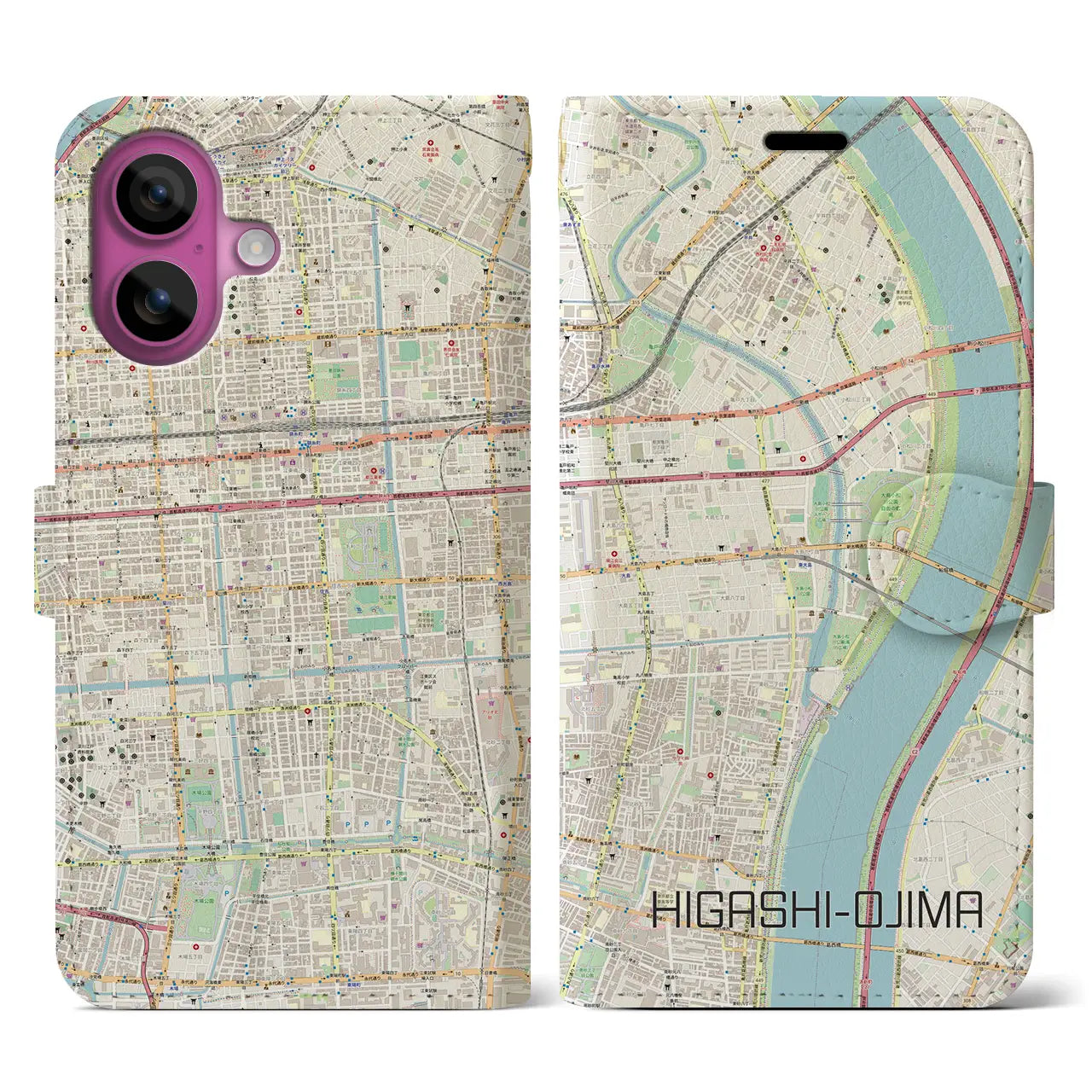 【東大島(東京都)】地図柄iPhoneケース(手帳タイプ)