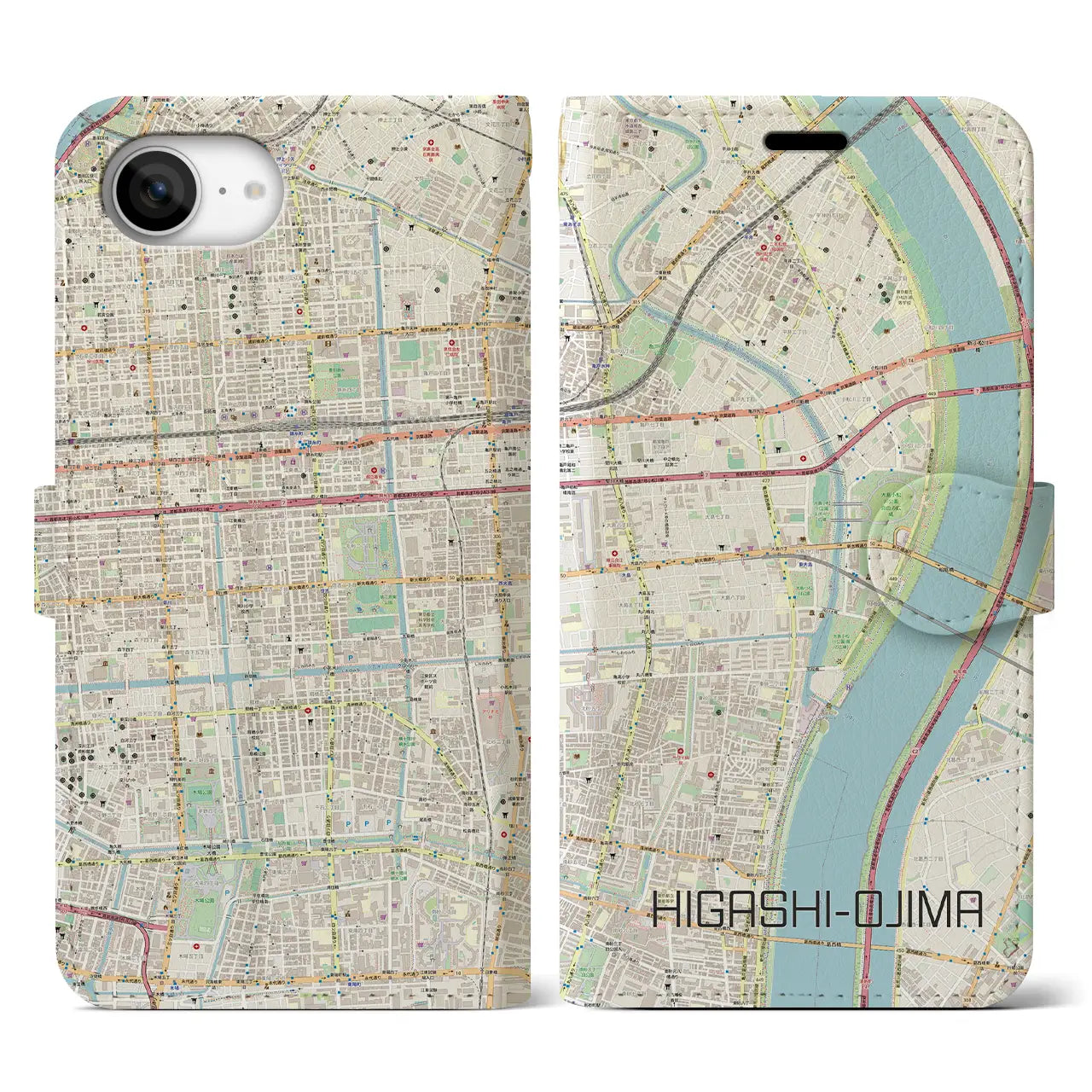 【東大島(東京都)】地図柄iPhoneケース(手帳タイプ)