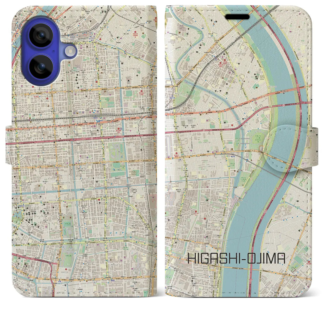 【東大島(東京都)】地図柄iPhoneケース(手帳タイプ)ナチュラル・iPhone 16 Pro Max 用