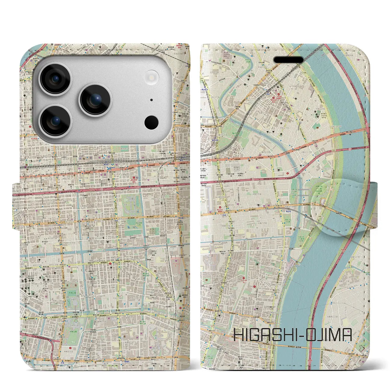 【東大島(東京都)】地図柄iPhoneケース(手帳タイプ)ナチュラル・iPhone 17 Pro Max 用