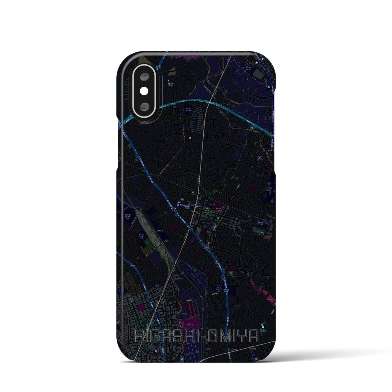 【東大宮(埼玉県)】地図柄iPhoneケース(バックカバータイプ)ブラック・iPhone XS / X 用