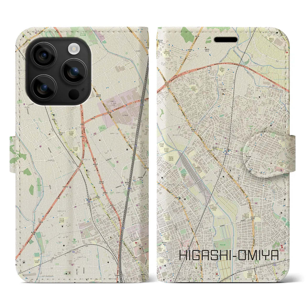 【東大宮(埼玉県)】地図柄iPhoneケース(手帳タイプ)ナチュラル・iPhone 16 用