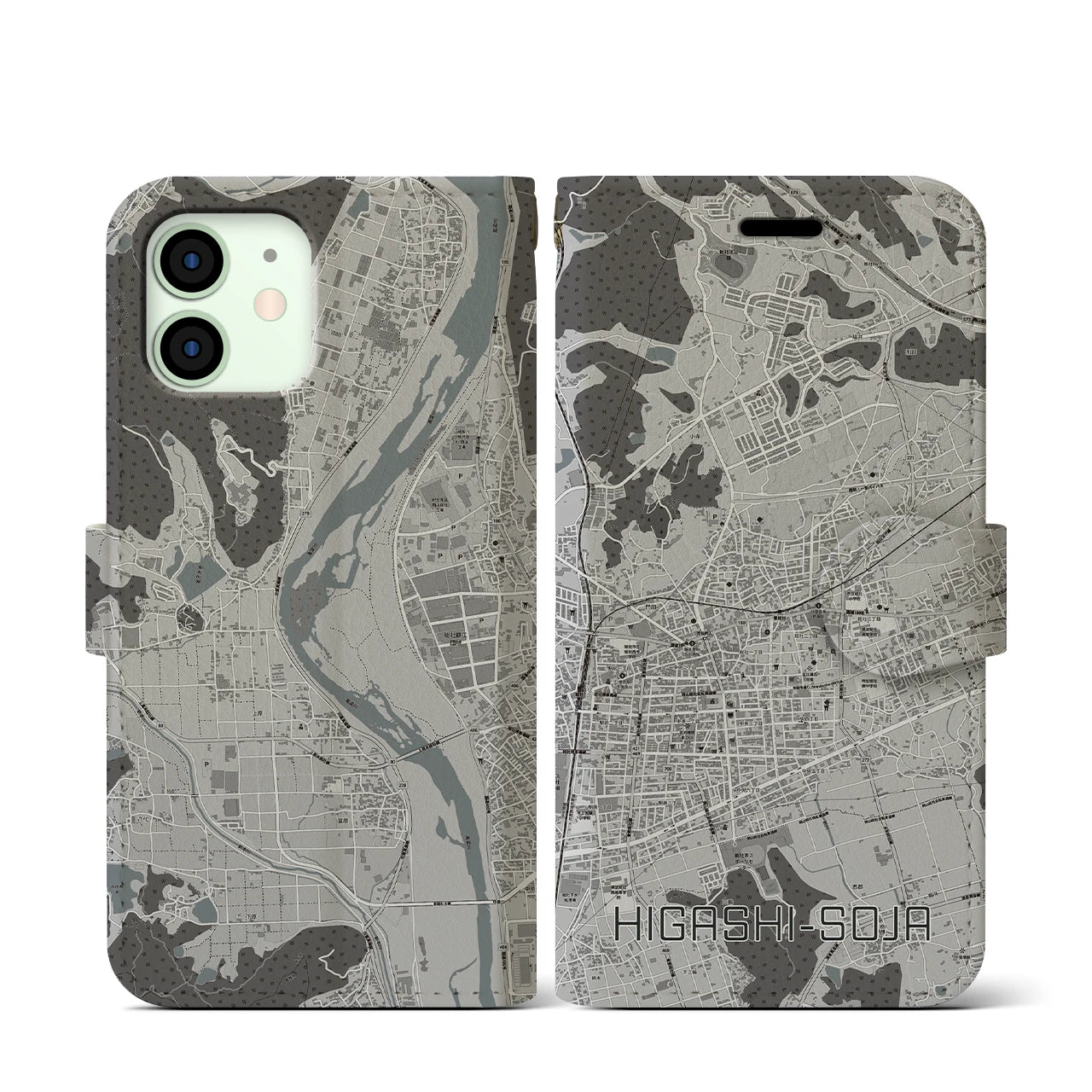 【東総社(岡山県)】地図柄iPhoneケース(手帳タイプ)