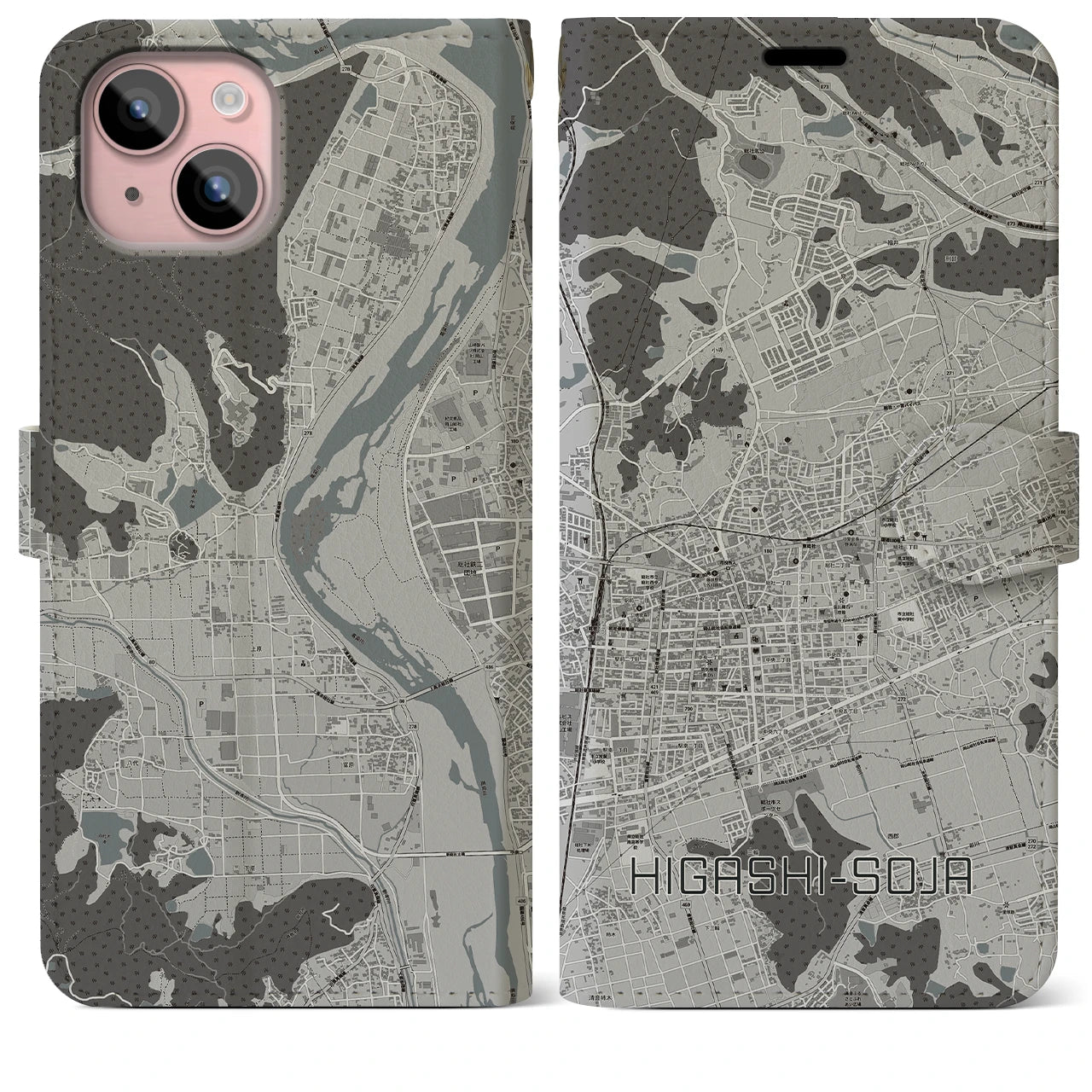 【東総社(岡山県)】地図柄iPhoneケース(手帳タイプ)