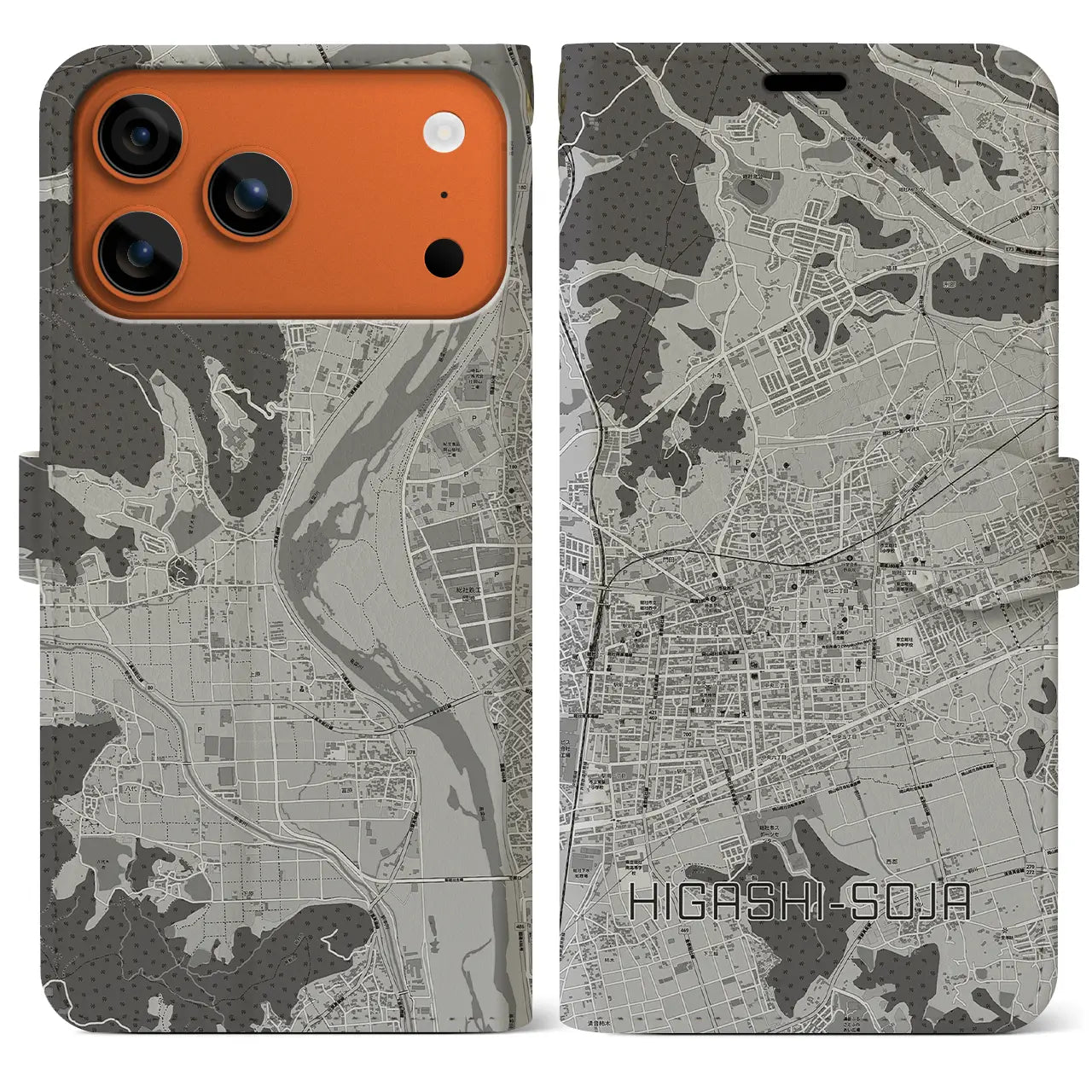 【東総社(岡山県)】地図柄iPhoneケース(手帳タイプ)