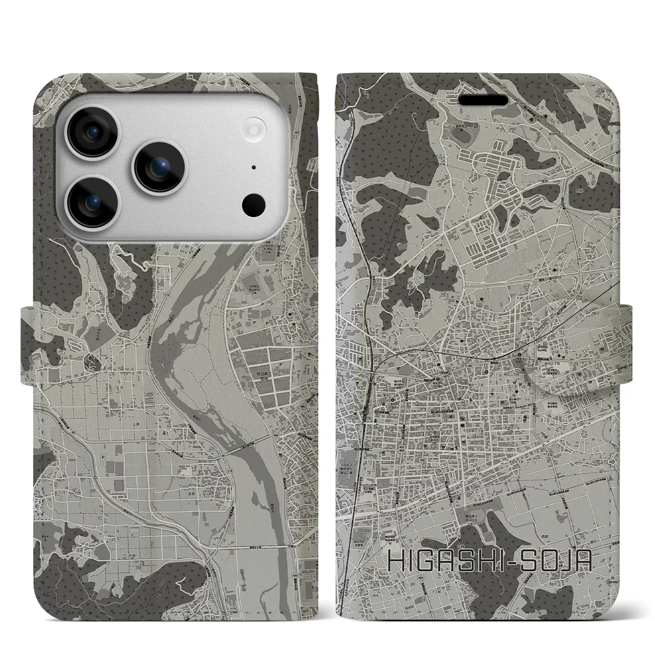 【東総社(岡山県)】地図柄iPhoneケース(手帳タイプ)